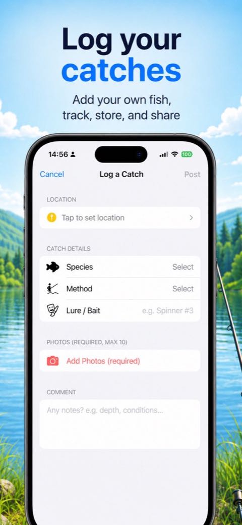 GetCatch app screen: Log a catch